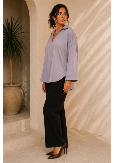 Alexandergardi V Yaka Dökümlü Oversize Bluz Gri