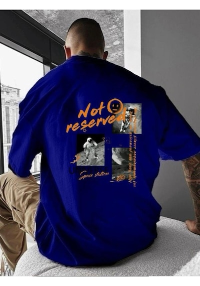 Not Reserved Baskılı Oversize Tişört Saks Mavisi