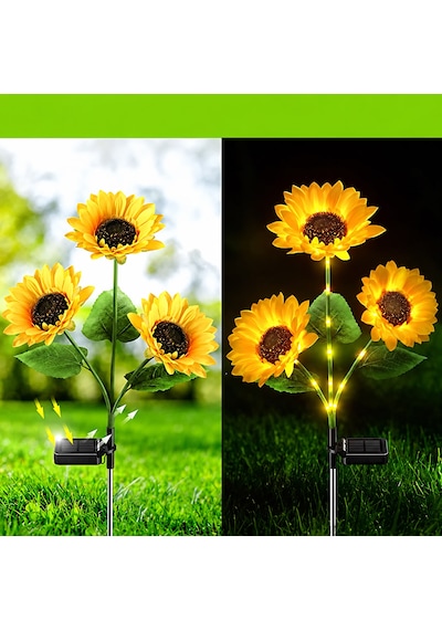 2li Set Güneş Enerjili Ayçiçeği Aydınlatma Led Işıklı Bahçe, Balkon, Yol Şık Tasarım -