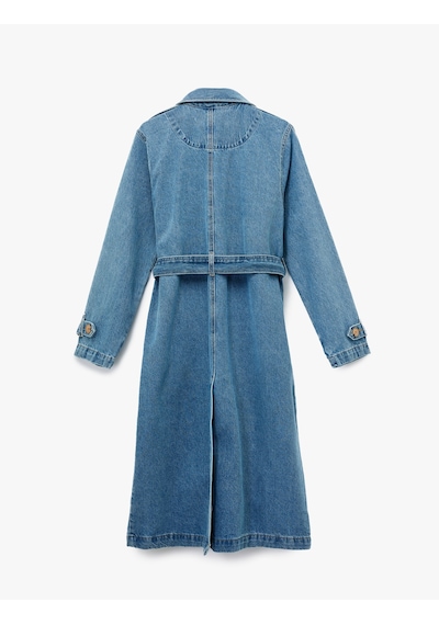 Koton Rahat Kalıp Düğmeli Kemerli Uzun Denim Trençkot Orta İndigo 6wal50014md Indigo