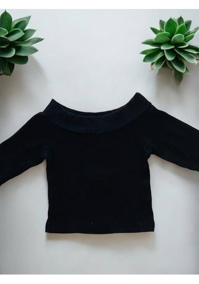 Kız Çocuk Fitilli Kaşkorse Bluz-14410 Siyah