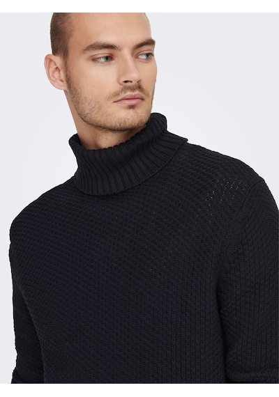 Only & Sons Onstuck 7 Roll Neck Knit Erkek Siyah Kazak - 22022595