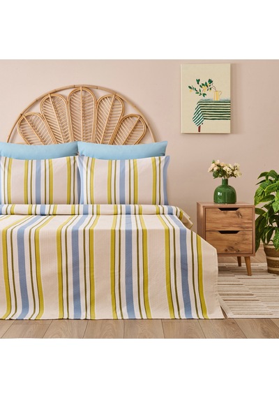 Soft Verano Çift Kişilik Pike Takımı - Bej / Yeşil Renkli