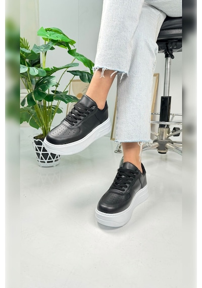 Günlük Kadın Sneaker Bağcıklı Hafif Kalın Yüksek Tabanlı Yürüyüş Nefes Alan Spor Ayakkabı 451 Siyah - Beyaz Günlük Kadın Sneaker Bağcıklı Hafif Kalın Yüksek Tabanlı Yürüyüş Nefes Alan Spor Ayakkabı 451 Siyah - Beyaz