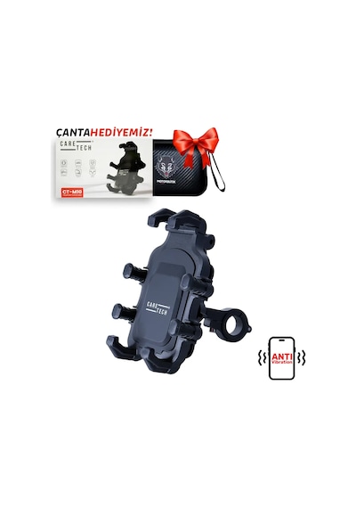 Caretech Ct-m10 Telefon Tutucu Titreşim Önleyici Motosiklet Gidon Montajlı 8 Pençeli Sabitleme Siyah