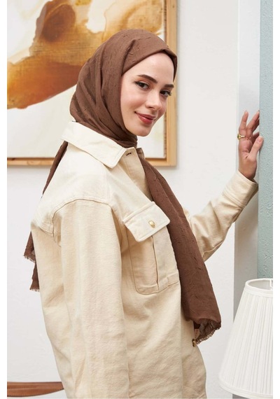 Bambu Kraş Şal Tesettür Giyim, Yüksek Kalite, Hafif, Rahat, Şık, Premium, Lux, Shawl, Scarf Kahve