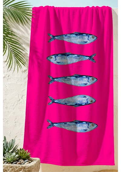 Balık Figürlü Fuşya Plaj Havlusu-marine Modern Mavi Pembe Havuz Deniz Hızlı Kuruyan Mikrofiber Havlu İnci Deniz