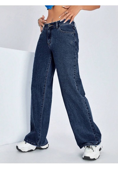 Straight Kadın Denim Pantolon Koyu Yıkamalı Mavi