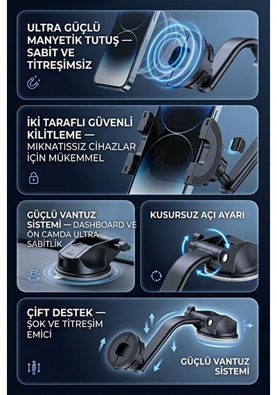 Çift Tutuşlu Magsafe Ayarlanabilir Araç İçi Telefon Tutucu 1