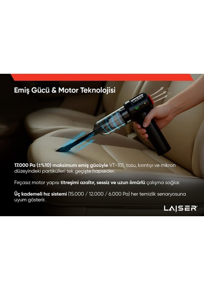 Laiser Mini, Katlanabilir Led Ekranlı 17.000 Pa 3 İn 1 Çekme-vakum-üfleme Özellikli Şarjlı Araç Süpürgesi Diğer