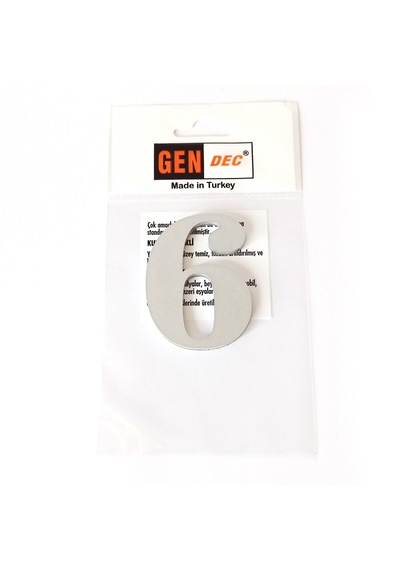 Gendec Kapı Numarası 7Cm No:6 Metalik Gri Kendinden Yapışkanlı Nu