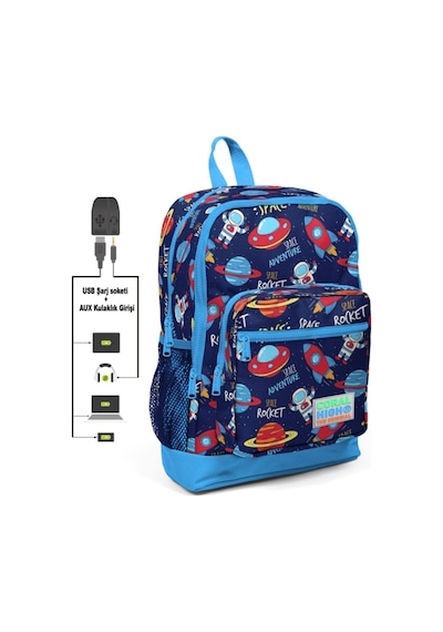 Coral High Kids Desenli Dört Bölmeli Usb Şarjlı Kulaklık Çıkışlı Sırt Çantası 23280