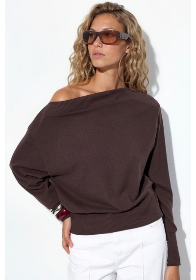 Hiccup Busem Kadın Düz Bisiklet Yaka Sweatshirt Kahverengi
