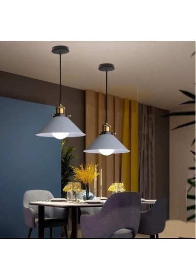Rsylight Retro Metal Dekoratif Rustik Gri Tekli Sarkıt Avize Çap 30 Cm Beyaz