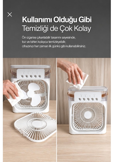 Spreyli Su Püskürtmeli Y Gözlü 3 Kademeli Soğutucu Fan Hava Nemlendirici Renkli Rgb 7 Renk Modu Zaman Ayarlı Masa Üstü Kullanım Taşınabilir Ev Ofis Gece Lambası