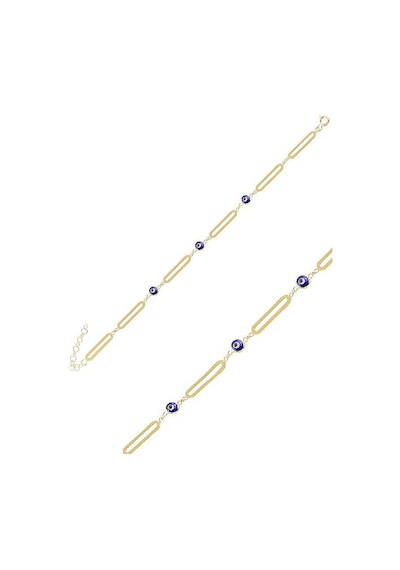 Brezza Lusso Jewelry 925 Ayar Gözlü Halka Gümüş Bayan Bileklik Altın Kaplama