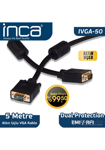 Inca Ivga-50 5 Mt Vga To Vga Erkek-Erkek Altın Uçlu Blister Vga G