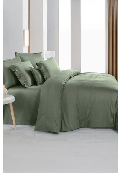 Sarev Monochrome Smoke Green %100 Pamuk Saten Tek Kişilik Nevresim Takımı Yeşil
