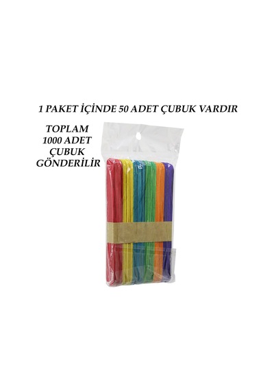 Renkli - 1000 Adet Ahşap Elişi - Dil Çubuk 15cm X 1.8cm 5256