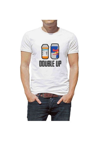 Double Up Baskılı Beyaz Erkek Tshirt