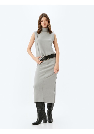 Koton Standart Bel Slim Fit Fitilli Uzun Kalem Etek Gri 5wak10390ek Gri