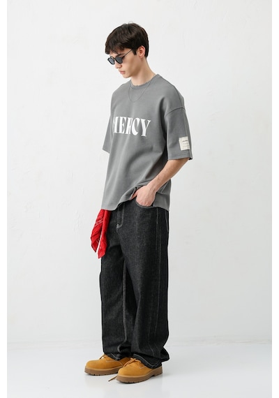 Vamos Baskılı Oversize Tişört V70-140 Füme