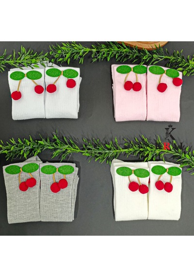Kral Socks Kız Çoçuk Çorap Kiraz Desenli Renkli Pamuklu Okul Çorabı
