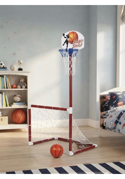 2'si 1 Arada Portatif Futbol Kalesi Ve Basketbol Potası Seti Eğlenceli Eğitici Spor Oyuncağı 126 Cm