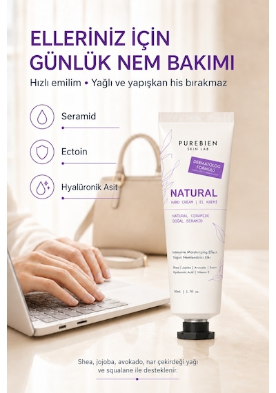 Purebien Skin Lab Natural El Kremi Seramid, Ectoin Ve Hyalüronik Asit İçeren Yoğun Nem Bakımı 50 Ml Diğer 02785743