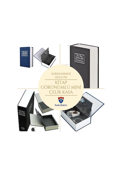 Büyük Boy Kitap Görünümlü Anahtarlı Çelik Kasa Altın Takı Kutusu Kasa Kumbara Kilitli Sandık 180x115