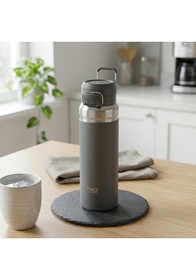 Paslanmaz Çelik Termos Matara - 1000 Ml 1 Litre Kapasiteli, Renk Seçenekli Isı Yalıtımlı Çelik Suluk Gri Açık Beyaz