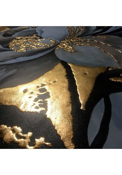 Modern Beyaz Çiçek Kanvas Tablo Gold Varak Işlemeli