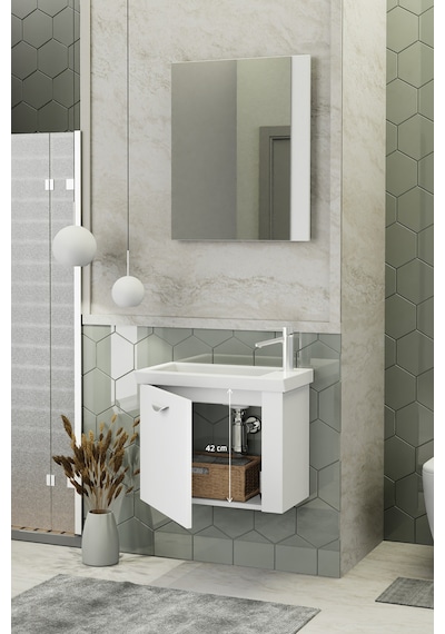 Biani Maxila 60 cm Banyo Dolabı,Seramik Lavabolu, Aynalı,Lavabo Dahil,Mdf,Beyaz Biani Maxila 60 cm Banyo Dolabı,Seramik Lavabolu, Aynalı,Lavabo Dahil,Mdf,Beyaz