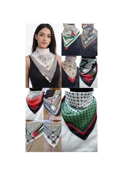 Aldaıyr 10 Filistin Temalı Fular 50x50 Unisex Günlük Kullanıma Uygun Puşi Şal Kefiye Filistin Bayrakt Çok Renkli 04289133