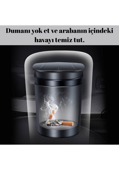 Araç İçi Küllük Işıklı Kapaklı Yanmaz Koku Geçirmez Multi Fonksiyon Üniversal Gümüş Renk Glz03504052