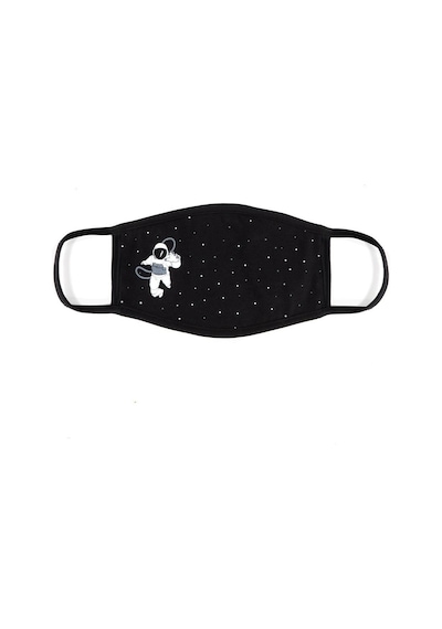 Bant Astronot Uzay Desenli Pamuklu Yıkanabilir Maske Siyah