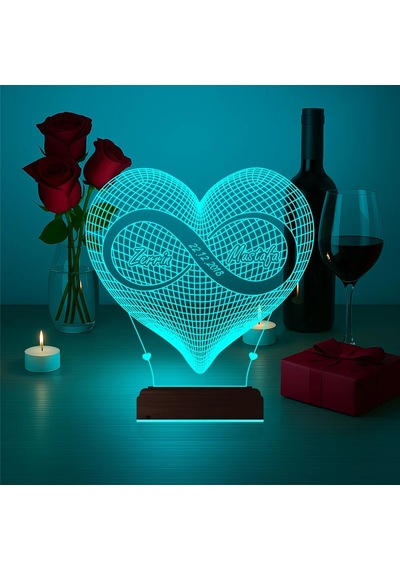 Luvivia Kalp Sonsuzluk Sevgiliye Hediye Kişiye Özel 3d Lamba - Masa Gece Lambası