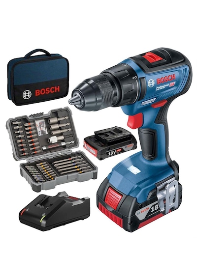 Bosch Professional GSR 18V-50 2x 2.0 Ah Delme/Vidalama Makinesi + 43 Parça Set + Çanta - 06019H5004