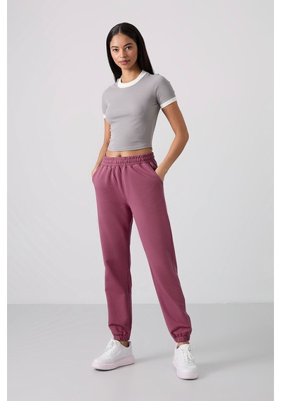 Tommy Life Soft Vişne Cepli Yüksek Bel Rahat Form Lastik Paça Kadın Eşofman Alt - 94583