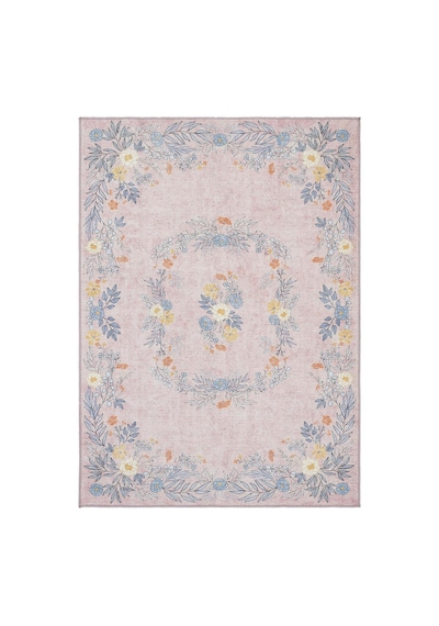 Cool Halı Florence Pembe Mavi Romantik Çiçek Desenli Yıkanabilir Dokuma Salon Oturma Odası Halısı