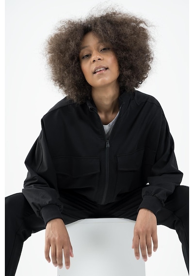 Maraton Sportswear Oversize Kadın Dik Yaka Uzun Kol Basic Siyah Tracktop 22176-siyah Siyah