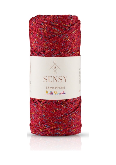 Multi Sparkle Simli Çok Renkli İp 100 Gr Polyester Makrome İpi Koyu Kırmızı 1,5 Mm - 150 M