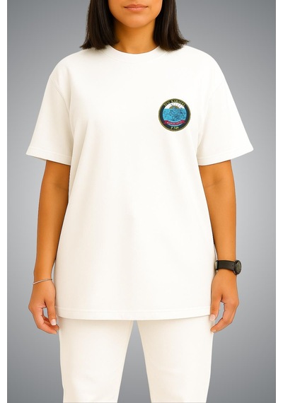 Bahriyeli Collection Oversize Tcg Karayel Logo Cep Baskılı Unisex T-shirt Beyaz