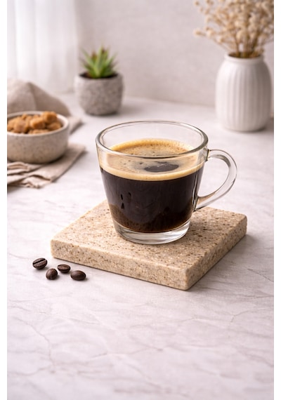 Doğal Traverten Mermer Bardak Altlığı 6 Lı Set El Yapımı Premium Kahve & Çay Altlığı Diğer