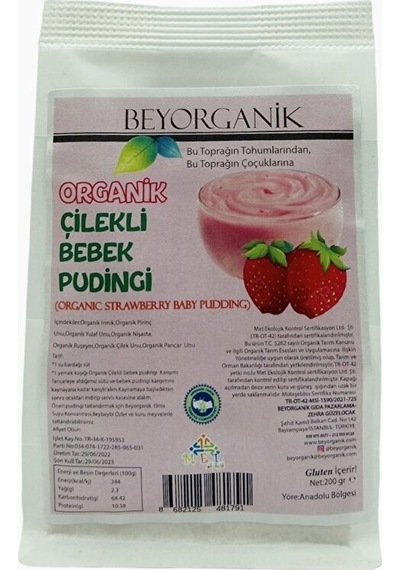 Organik Çilekli Bebek Pudingi 200gr Şeker İlavesiz