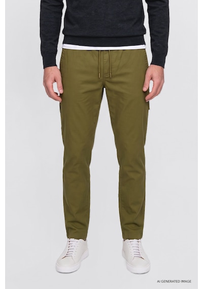 AC&Co / Altınyıldız Classics Erkek Hakı Oversize Bol Kesim Beli Bağlamalı Pamuklu Esnek Armürlü Yan Cepli  Pantolon Haki