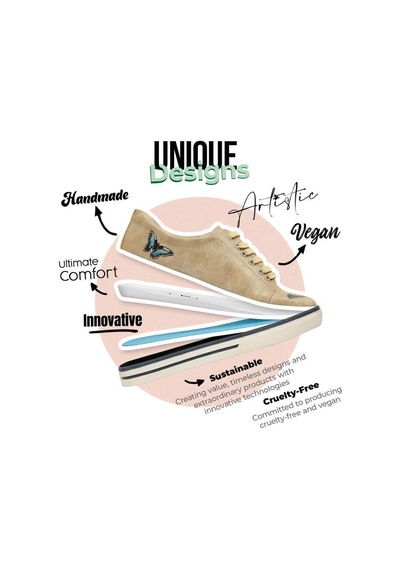 Kadın Vegan Deri Bej Sneakers - Change İs Good Tasarım Çok Renkli