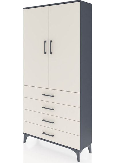 Arges Dolap 3 Raflı 4 Çekmeceli 2 Kapaklı 88x30x182 Antrasit-... Antrasit