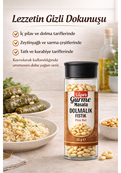 Bergama Dolmalık Fıstık 30 Gr Cam Kavanoz 1. Kalite Çam Fıstığı