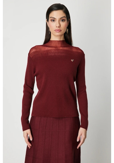On Kadın Aksesuar Detaylı Triko Kazak 60346 Bordo Bordo